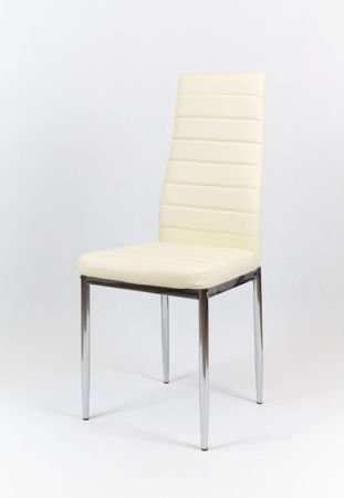 SK Design KS001 Cream Synthetic Leather Chair with Chrome Rack