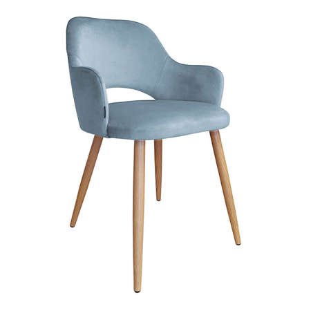 Grau-blau gepolsterter Stuhl STAR BL-06 Material mit einem Eichenbein