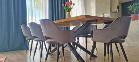 Ciemnoszare tapicerowane krzesło STAR materiał BL-14 z czarno-złotą nóżką