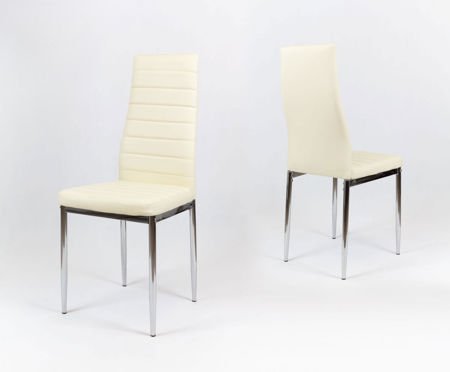 SK Design KS001 Kremowe Krzesło z Eko-skóry, Chromowane nogi